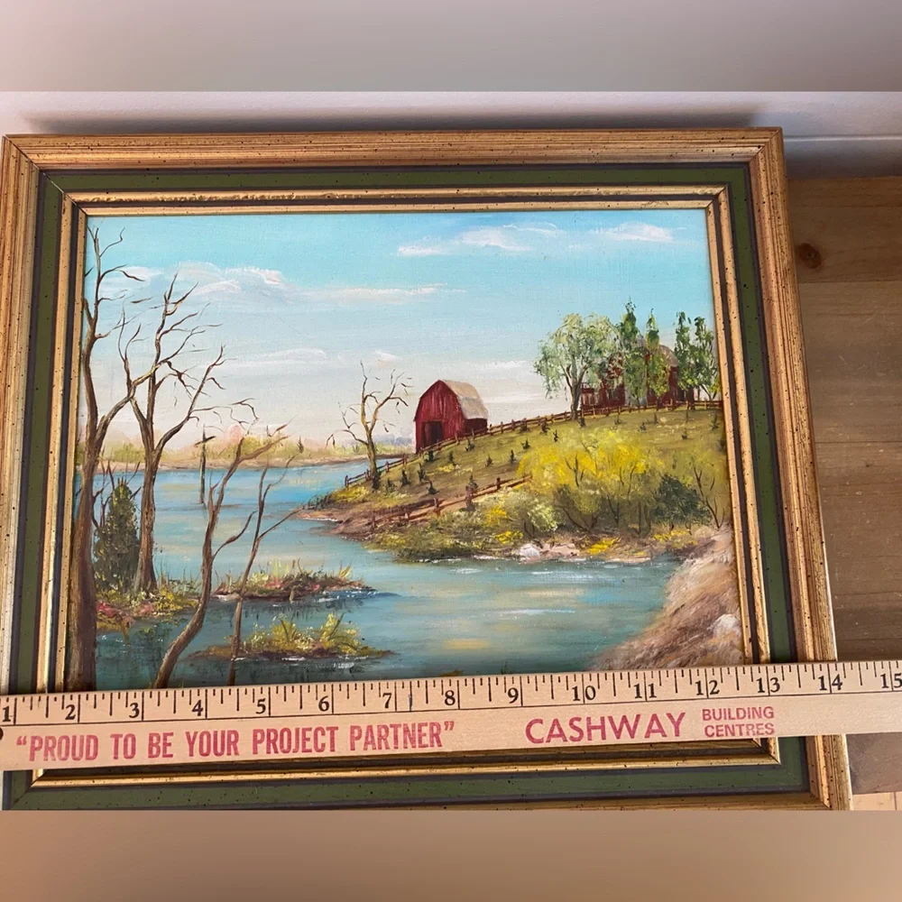 Vintage Original Oil Painting Fall Spring Farm Barn Landscape Signed M Millard - Picture 11 of 11